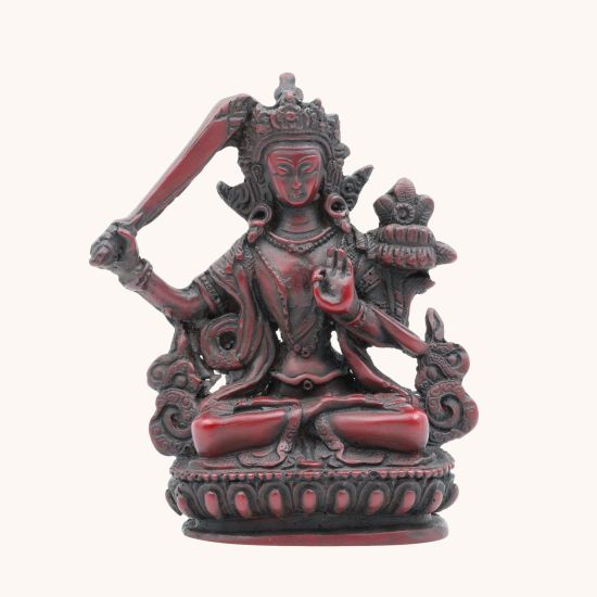 Statue de Manjushri en résine rouge - 11 cm