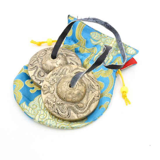 Cymbales tibétaines 5 métaux motif Dragons - 70 mm - 259 gr