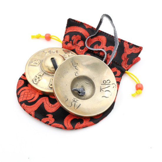 Cymbales tibétaines 5 métaux motif Om Mani Padme Hum - 70 mm - 246 gr