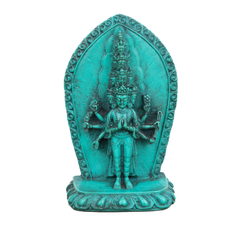 Statuette d’Avalokiteshvara en résine verte - 12,5 cm