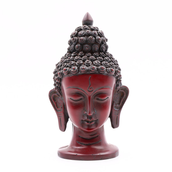 Bouddha tête en résine rouge - 15,5 cm