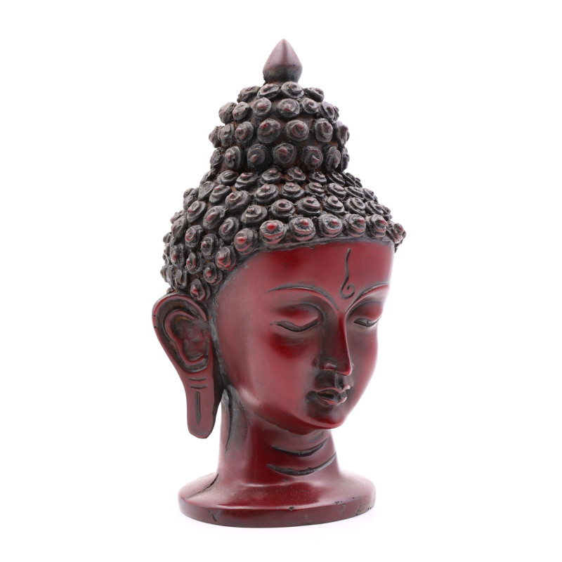 Bouddha tête en résine rouge - 15,5 cm