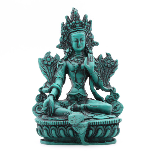 Statue du bodhisattva féminin en résine verte - 14,5 cm