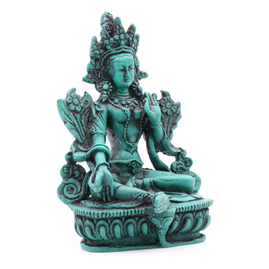 Statue du bodhisattva féminin en résine verte - 14,5 cm