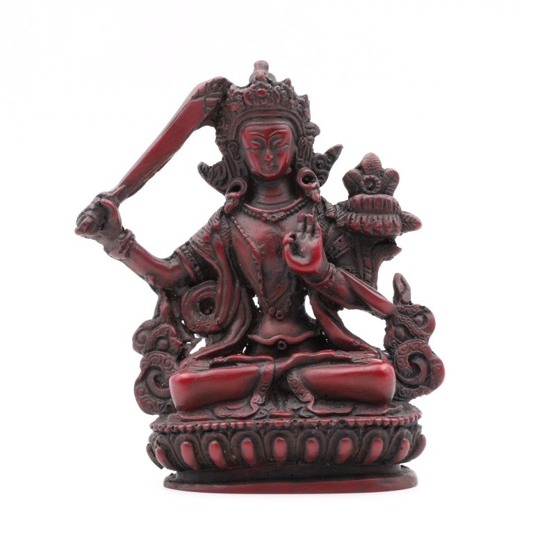 Statue de Manjushri en résine rouge - 11 cm