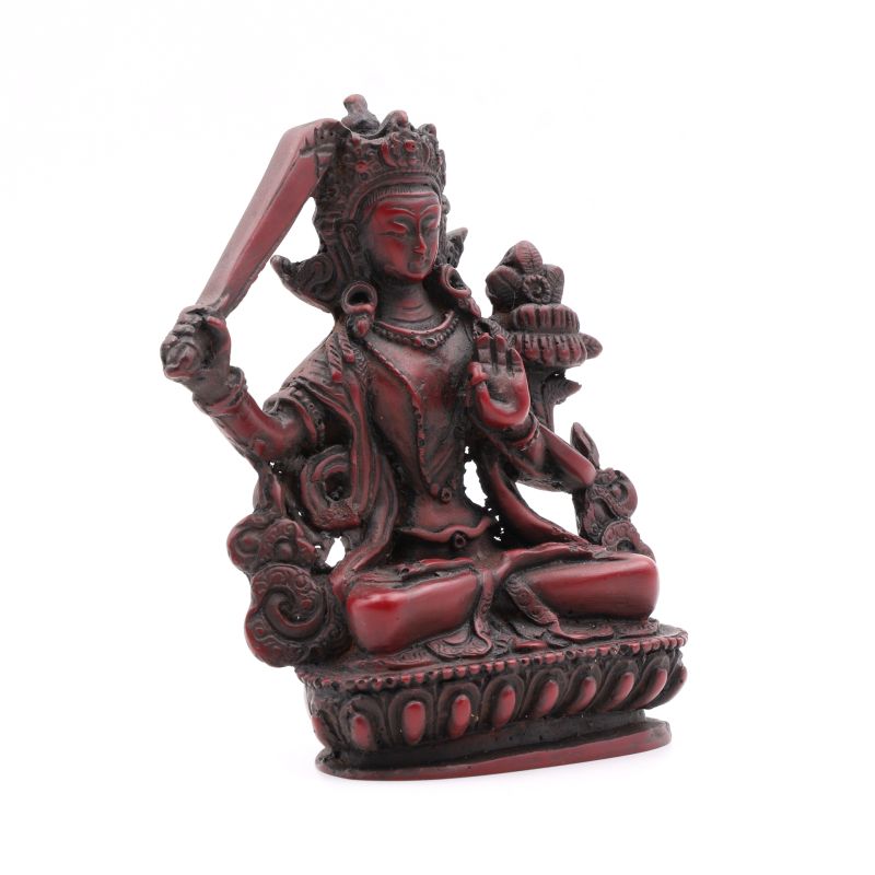 Statue de Manjushri en résine rouge - 11 cm