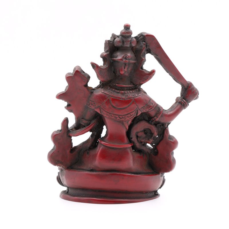 Statue de Manjushri en résine rouge - 11 cm