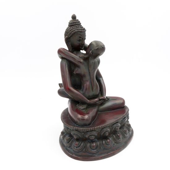 Statue de Bouddha Samantabhadra en résine rouge - 15,5 cm