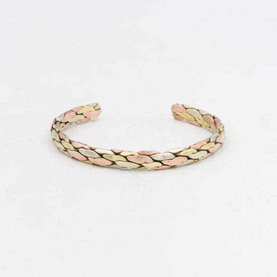 Bracelet tibétain tressé en cuivre, laiton et métal blanc