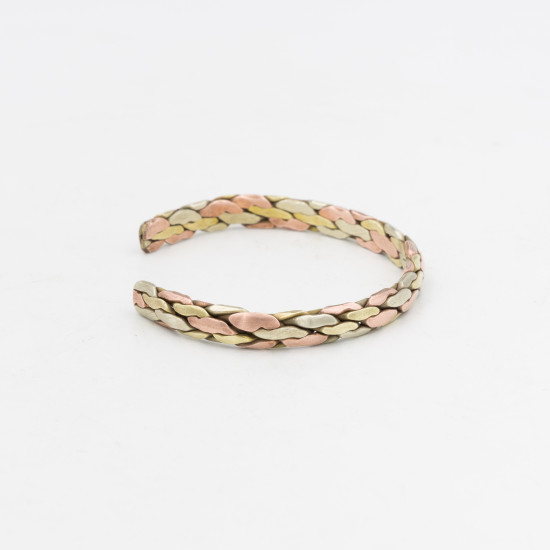 Bracelet tibétain tressé en cuivre, laiton et métal blanc