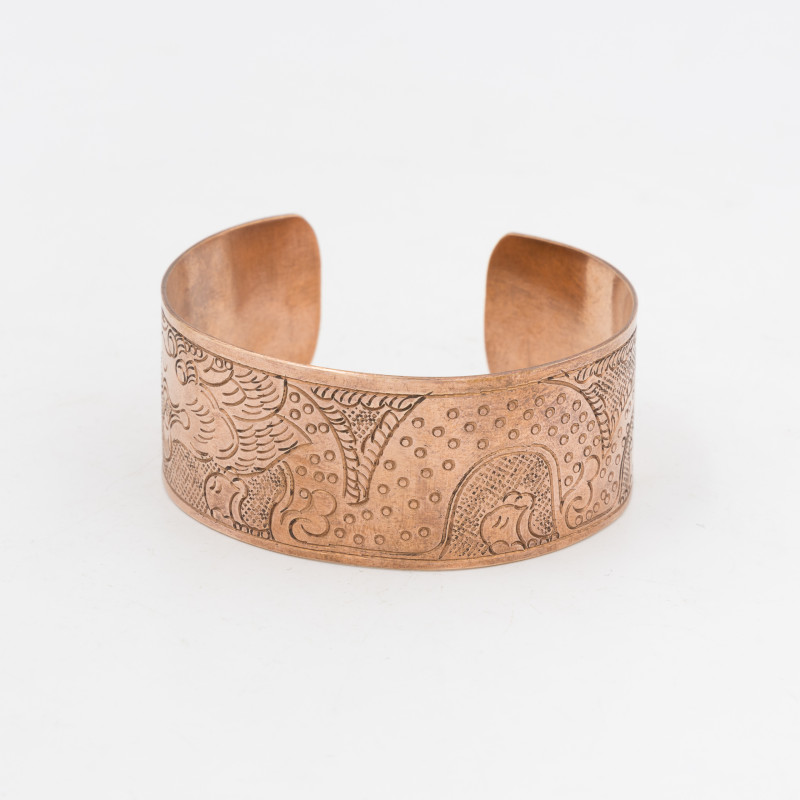 Bracelet manchette en cuivre gravé d'un dragon tibétain