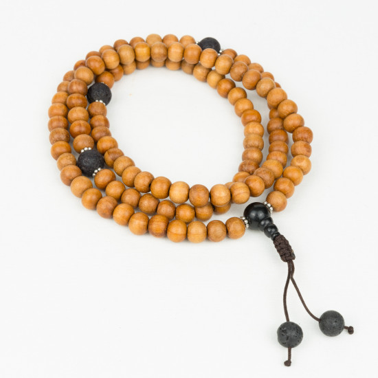 Mala 108 perles bois de santal et pierre de lave