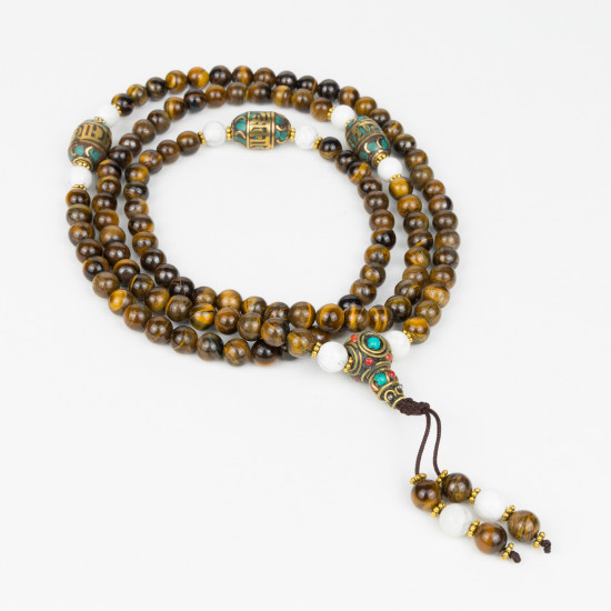 Collier mâlâ tibétain en pierre oeil de tigre