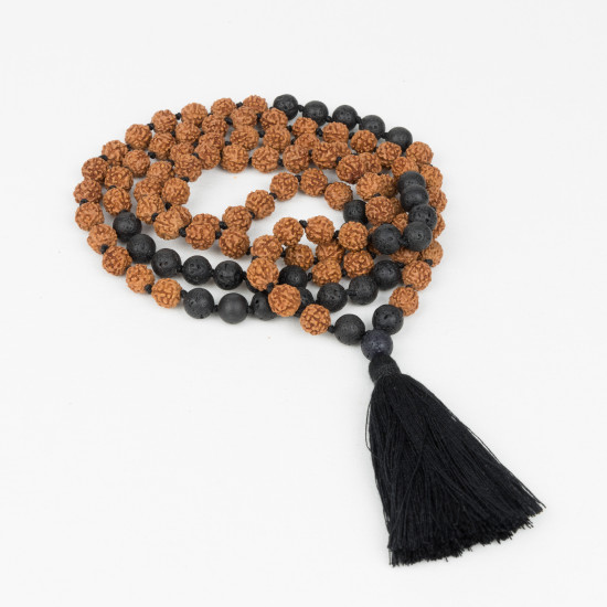 Mâlâ de méditation en rudraksha et pierre de lave