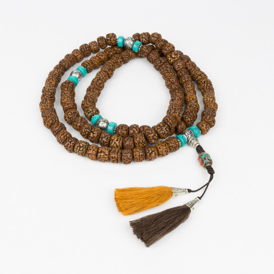 Mâlâ de prière en rudraksha et turquoise