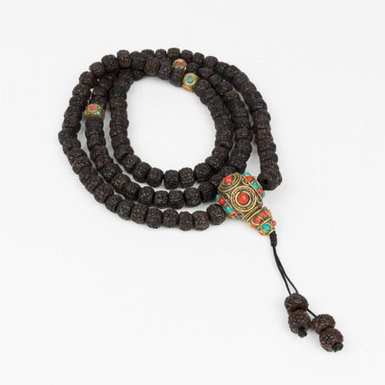 Mala en rudraksha noires et polies