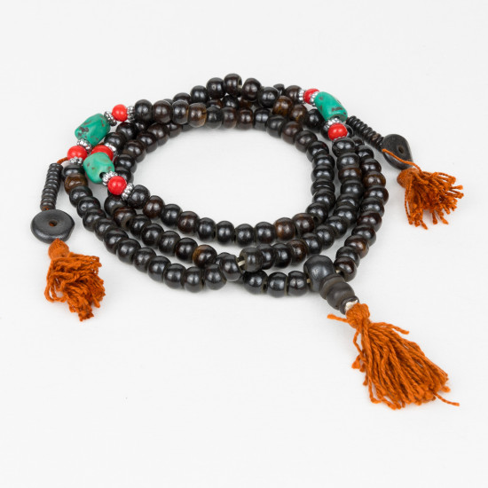 Mala tibétain traditionnel en os de buffle de couleur noire