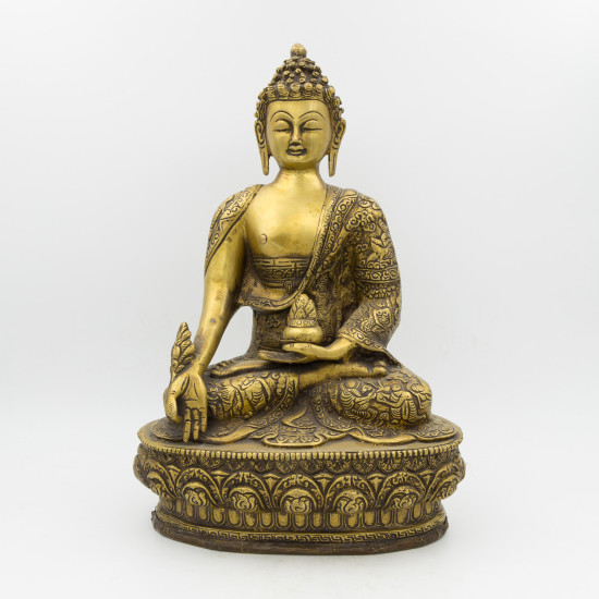 Grande statue du Bouddha médecine en laiton - 33 cm