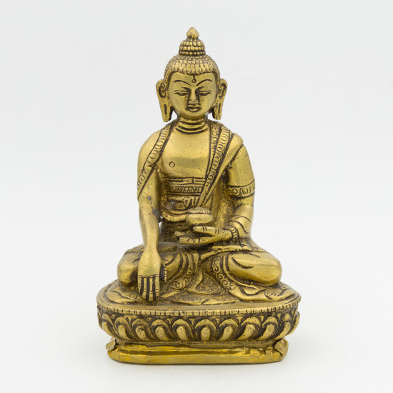 Statue de bouddha assis en laiton - mudra Bhumisparsha - 14 cm