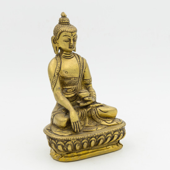 Statue de bouddha assis en laiton - mudra Bhumisparsha - 14 cm