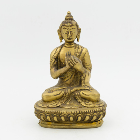 Statue de Bouddha assis en laiton - mudra Dharmachakra - 14 cm