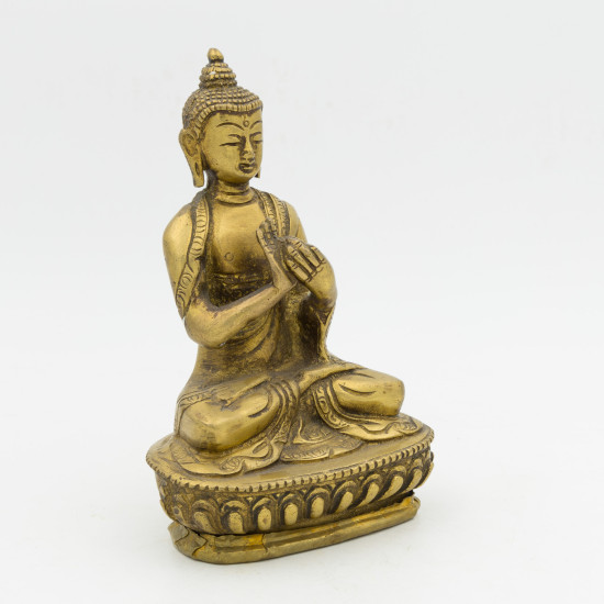 Statue de Bouddha assis en laiton - mudra Dharmachakra - 14 cm