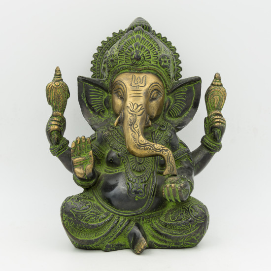 Statue Ganesh de grande taille en laiton - 22 cm