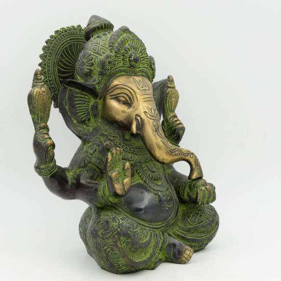 Statue Ganesh de grande taille en laiton - 22 cm