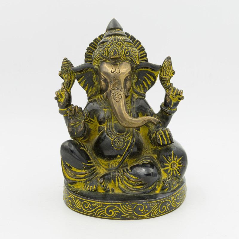 Ganesh noir - grande statue en laiton - 17 cm