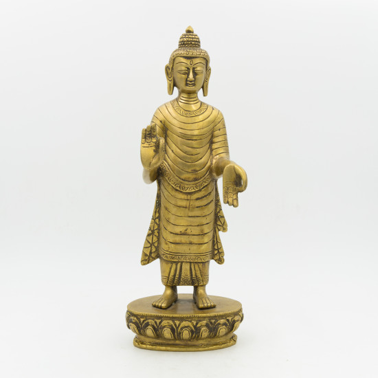 Statue de bouddha debout en laiton dorée - 28cm