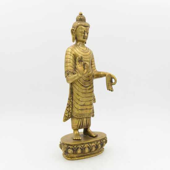 Statue de bouddha debout en laiton dorée - 28cm