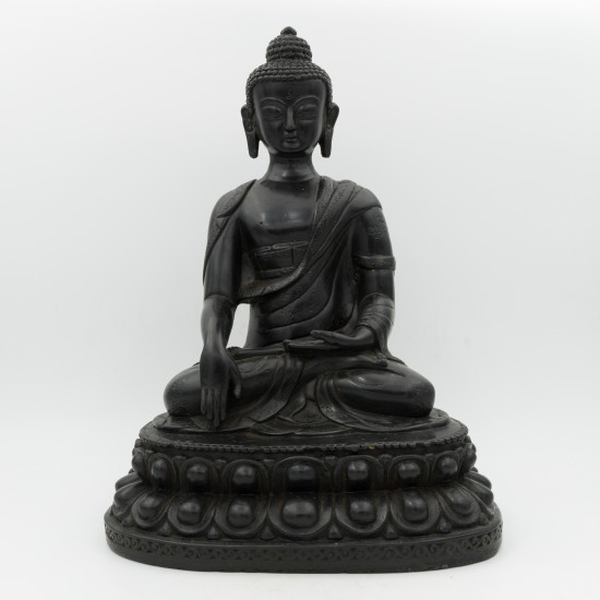 Statue bouddha extérieur noir en résine pour jardin - 32 cm