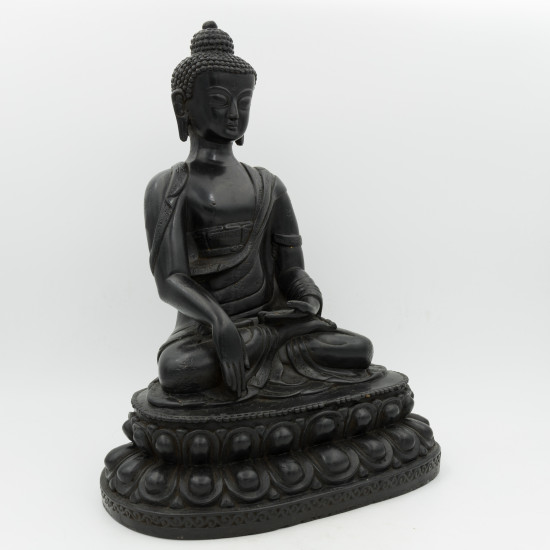 Statue bouddha extérieur noir en résine pour jardin - 32 cm