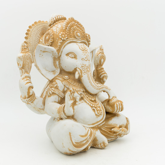 Statue Ganesh extérieur en résine blanche - 23 cm