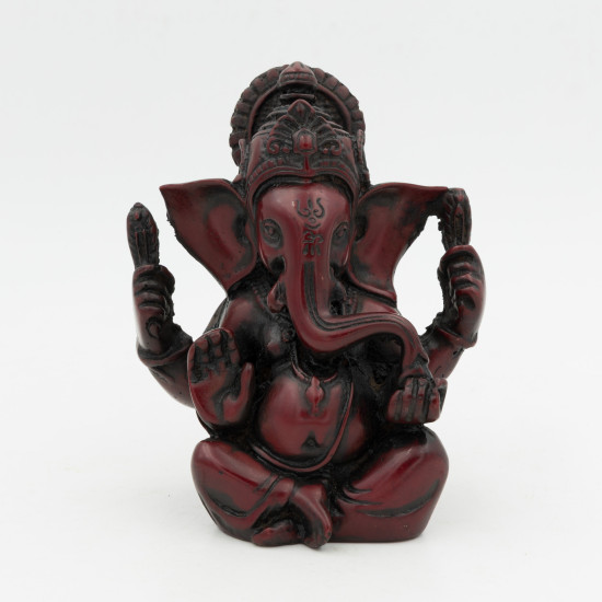 Sculpture de Ganesh en résine rouge - 12 cm