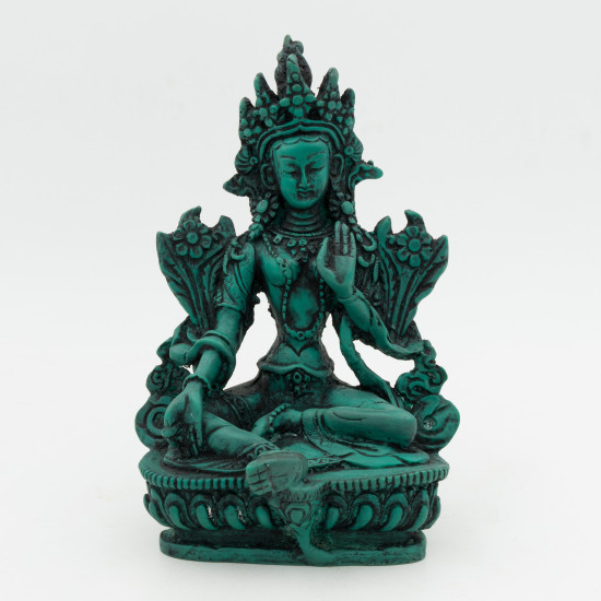 Statue du bodhisattva féminin en résine verte - 14,5 cm