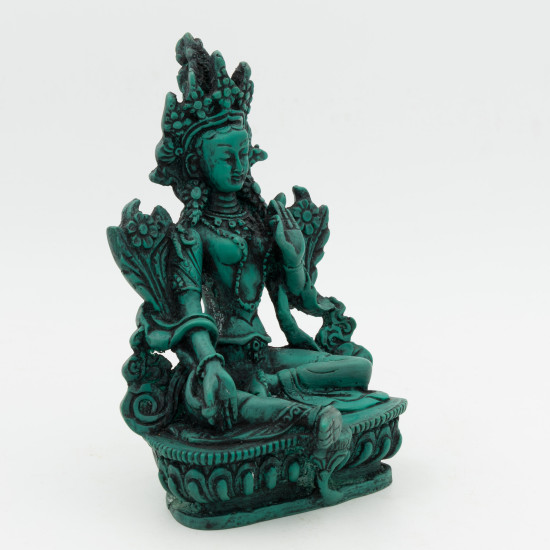 Statue du bodhisattva féminin en résine verte - 14,5 cm