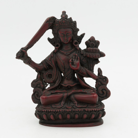 Statue de Manjushri en résine rouge - 11 cm