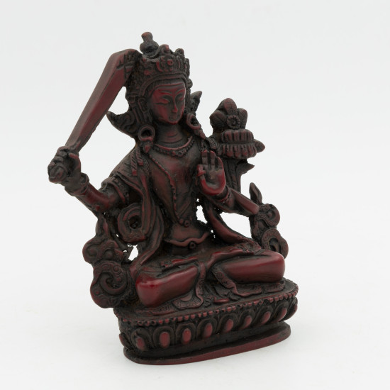 Statue de Manjushri en résine rouge - 11 cm