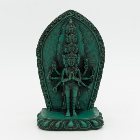 Statuette d’Avalokiteshvara en résine verte - 12,5 cm