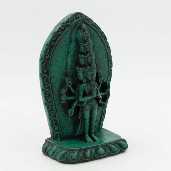 Statuette d’Avalokiteshvara en résine verte - 12,5 cm