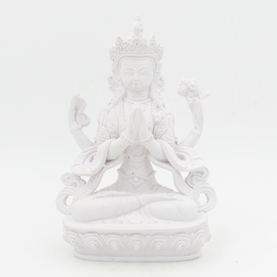 Statue de Tchenrezi en résine blanche - 18,5 cm