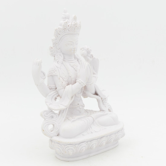 Statue de Tchenrezi en résine blanche - 18,5 cm