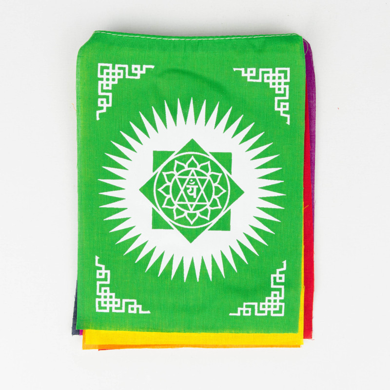 Banderole tibétaine de drapeaux 7 chakras - 15x20 cm - 105 cm