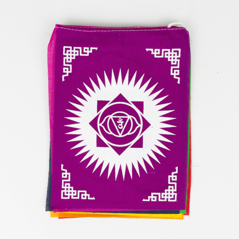 Banderole tibétaine de drapeaux 7 chakras - 15x20 cm - 105 cm